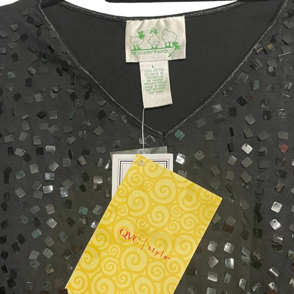 NWT Quacker Factory 1990s Vintage Black Sequin Tunic Top | Size Large - Picture 3 of 6